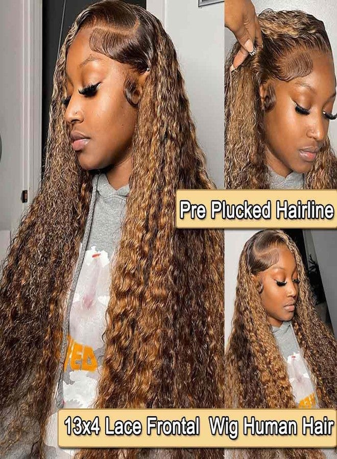 WPPIKK Highlight Lace Front Wig Human Hair 180 Density Brazilian Wet and Wavy Human Hair Wigs for Black Women Curly P4/27 Colored 13x4 Lace Frontal Wig (P4/27 Highlight Color, 24 Inch) - Image 5